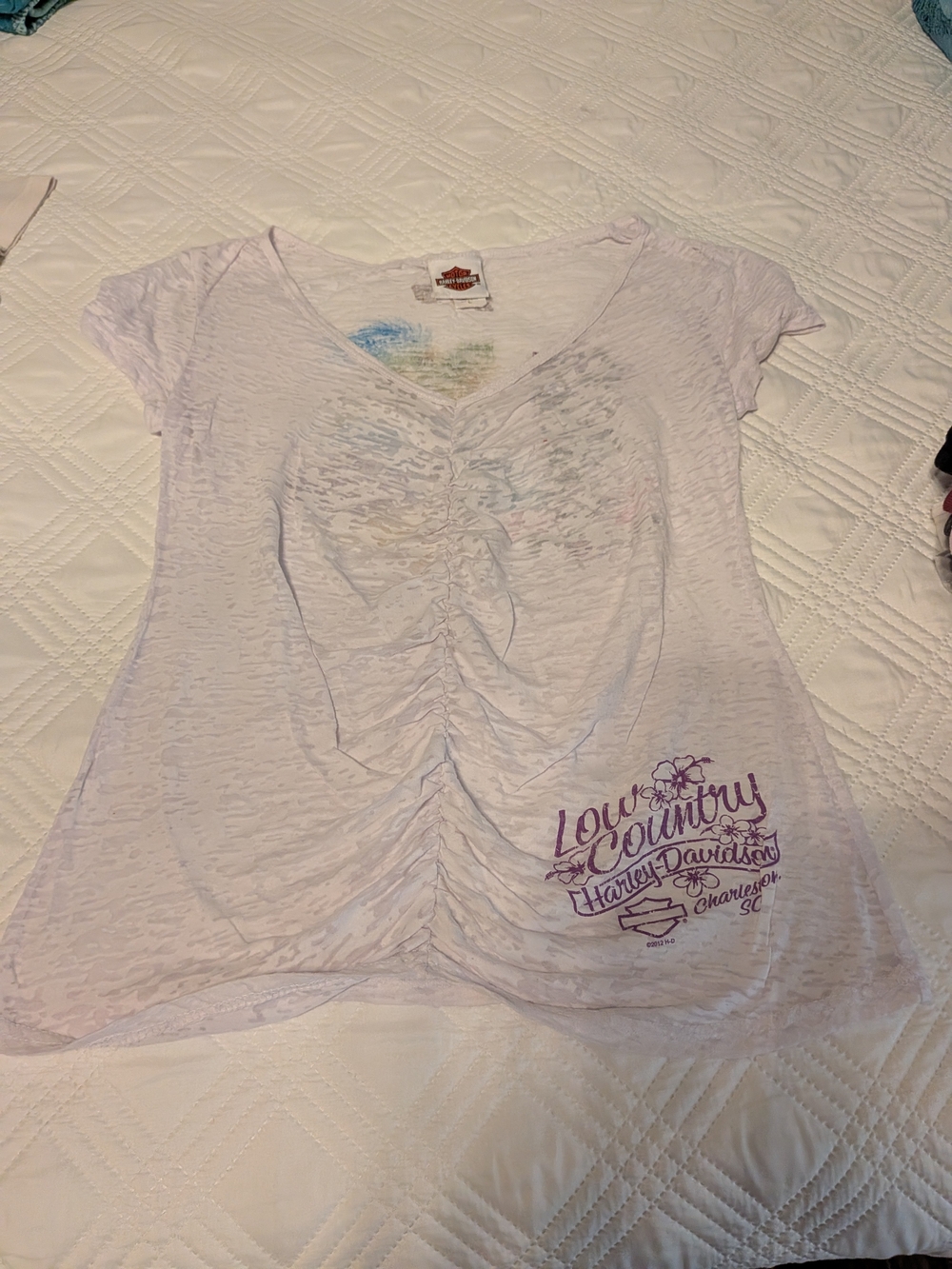 Harley-Davidson Women's Light Purple Ruched V-Neck Tee